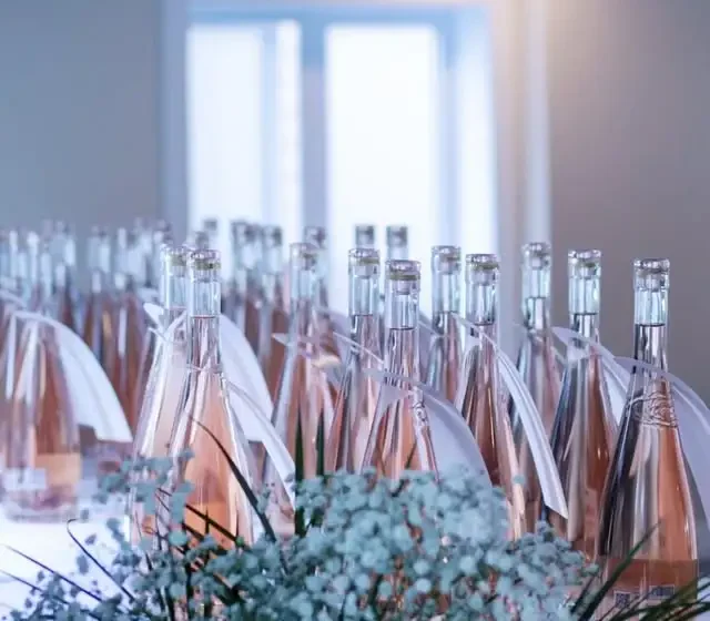 Bottles of wine displayed on the table in a decorative style